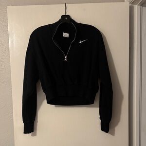 Nike Black Cropped Quarter-Zip Pullover with White Swoosh